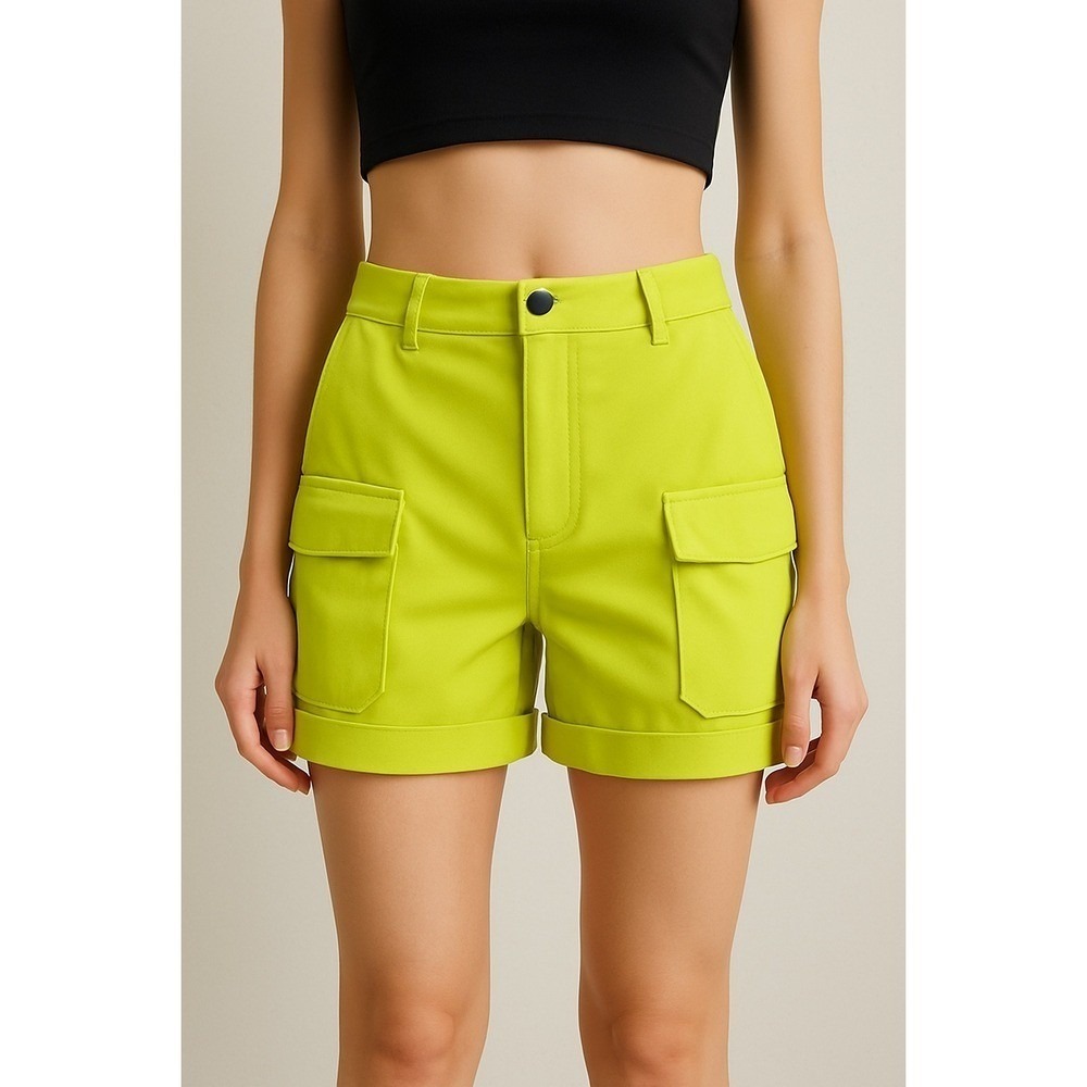 A Peach Neon Green High Waist Cargo Shorts Streetwear Summer Women's